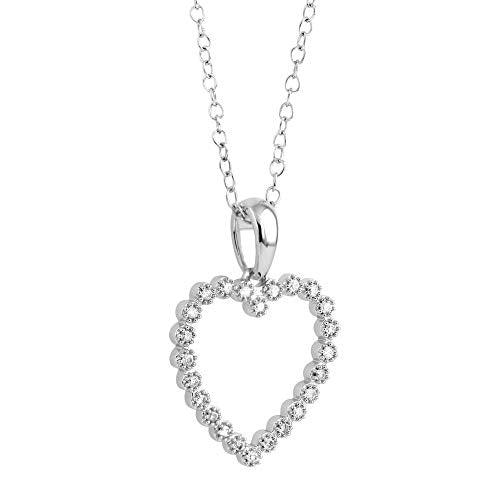 0.10 cttw Diamond Heart Pendant Necklace for Womens in 14k White Gold with 18" Cable Chain (0.10 cttw, I-J Color, I2-I3 Clarity) Diamond Open Heart Pendant Necklace