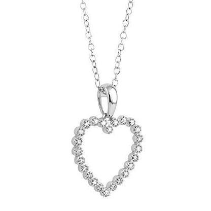 0.10 cttw Diamond Heart Pendant Necklace for Womens in 14k White Gold with 18" Cable Chain (0.10 cttw, I-J Color, I2-I3 Clarity) Diamond Open Heart Pendant Necklace