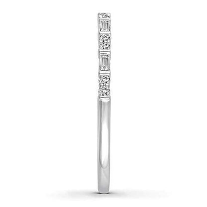10K White Gold Baguette & Round 1/5 Cttw Diamond Half Eternity Ring for Women (0.20 Cttw, H-I Color, I2 Clarity) Diamond Stackable Ring Wedding Band Ring | Eternity Band Ring
