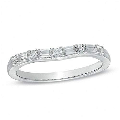 1/4 Cttw Baguette and Round Diamond Alternating Contour Wedding Band in 14K Solid White Gold (0.25 Cttw,I-J Color, I1-I2 Clarity) Diamond Half Eternity Ring Eternity Wedding Band Ring