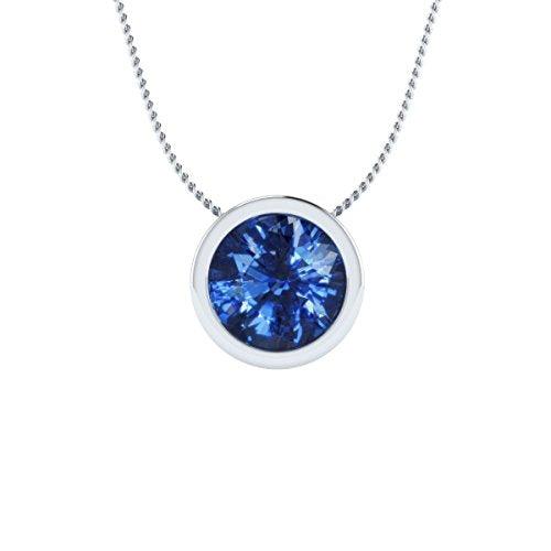 EternalDia 2 Ct Sapphire Solitaire Pendant Necklace Bezel Set With Chain 14K White Gold Over Sterling Silver - EternalDia