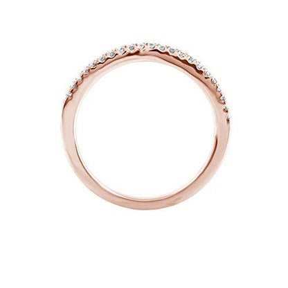 14K Rose Gold 0.13 Cttw Diamond Curved Ring (0.13 Cttw, I-J Color, I2-I3 Clarity) Curved Band Ring | Wedding Guard Band Ring Stackable Band Contour Guard Ring Half Eternity Ring