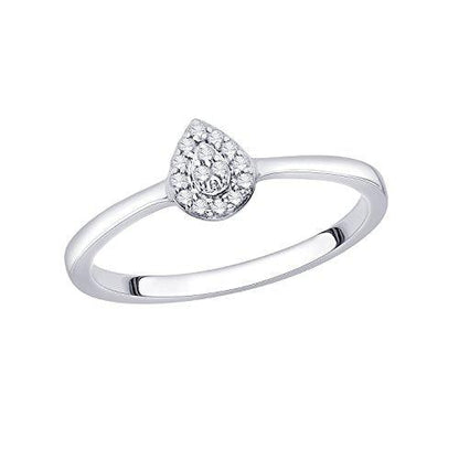 EternalDia IGI Certified Diamond Accent Pear Cluster Halo Frame Ring in 10K White Gold (0.07 Cttw) - EternalDia