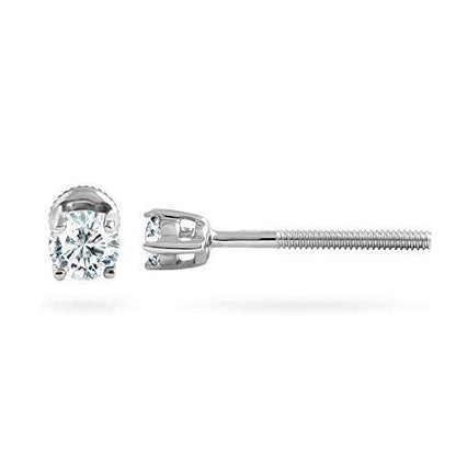 14k White Gold Round 0.10 Cttw Diamond Solitaire Stud Earrings For Women (0.10 Cttw, I-J Color, I2-I3 Clarity) 4 Prong, Screw-Back Clasps Diamond Solitaire Studs