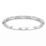 10K White Gold Baguette & Round 1/5 Cttw Diamond Half Eternity Ring for Women (0.20 Cttw, H-I Color, I2 Clarity) Diamond Stackable Ring Wedding Band Ring | Eternity Band Ring