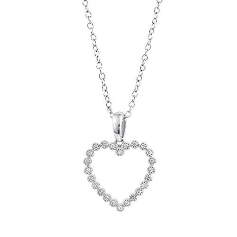 0.10 cttw Diamond Heart Pendant Necklace for Womens in 14k White Gold with 18" Cable Chain (0.10 cttw, I-J Color, I2-I3 Clarity) Diamond Open Heart Pendant Necklace