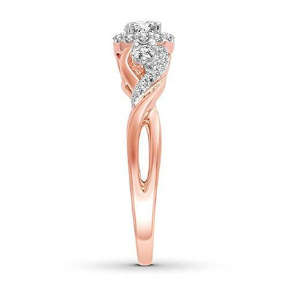 0.25 Cttw Diamond Three Stone Halo Ring in 10k Rose Gold (H-I/I2)