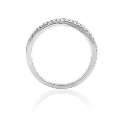 14K White Gold 0.13 Cttw Diamond Curved Ring (0.13 Cttw, I-J Color, I2-I3 Clarity) Curved Band Ring | Wedding Guard Band Ring Stackable Band Contour Guard Ring Half Eternity Ring