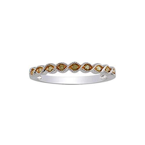 Genuine 0.08 cttw Yellow Diamond Half Eternity Ring In 14k Gold Over Sterling Silver (0.08 Cttw, I-J Color, I2-I3 Clarity) Wedding Band Ring Yellow Diamond Stackable Ring