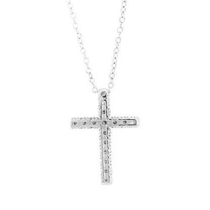 14k White Gold Round Cut 1/4 Cttw Diamond Cross Pendant Necklace (0.25 Cttw, I-J Color, I2-I3 Clarity) 18" Religious Cross Pendant Necklace