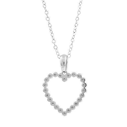 0.10 cttw Diamond Heart Pendant Necklace for Womens in 14k White Gold with 18" Cable Chain (0.10 cttw, I-J Color, I2-I3 Clarity) Diamond Open Heart Pendant Necklace