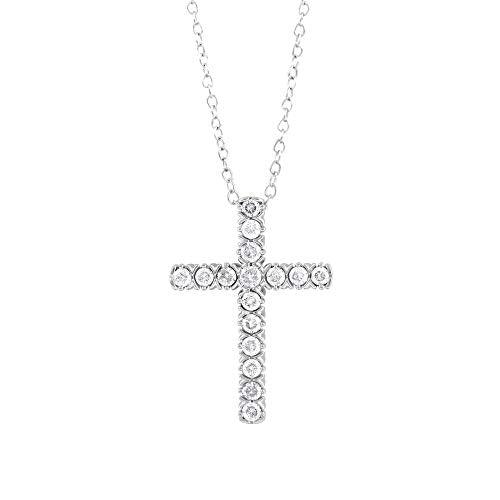 14k White Gold Round Cut 1/4 Cttw Diamond Cross Pendant Necklace (0.25 Cttw, I-J Color, I2-I3 Clarity) 18" Religious Cross Pendant Necklace