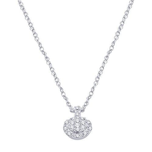 EternalDia IGI Certified 10k White Gold Round Diamond Accent Halo Frame Fashion Pendant Necklace (0.09 Cttw) - EternalDia