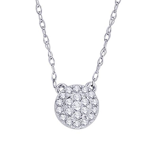 EternalDia IGI Certified 10k White Gold Round Natural Diamond Halo Frame Fashion Pendant Necklace (0.1 Cttw) - EternalDia