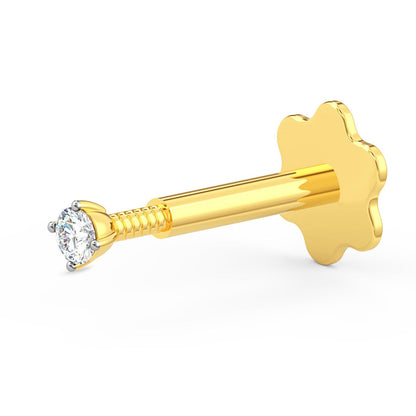 EternalDia 2.3mm Diamond Nose Stud/Lip Labret/Screw Ring Piercing Pin Bone 14k Gold 18 & 19 Gauge (GH/I1-I2)