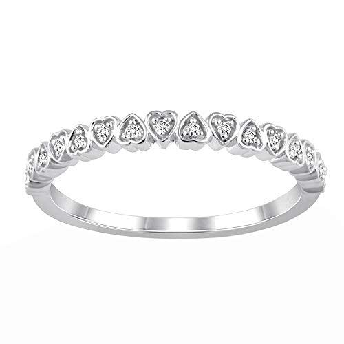 14K White Gold Eternity Heart Ring 0.06 Cttw Diamond Half Eternity Band Ring for Women (0.06 Cttw, I Color, I2 Clarity) Diamond Stackable Ring Wedding Band Ring | Eternity Band Ring