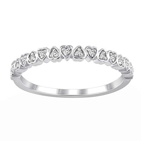 14K White Gold Eternity Heart Ring 0.06 Cttw Diamond Half Eternity Band Ring for Women (0.06 Cttw, I Color, I2 Clarity) Diamond Stackable Ring Wedding Band Ring | Eternity Band Ring