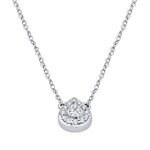 EternalDia IGI Certified Pear Drop Shape Halo Diamond Accent Frame Pendant Necklace in 10kt White Gold (0.06 Cttw) - EternalDia