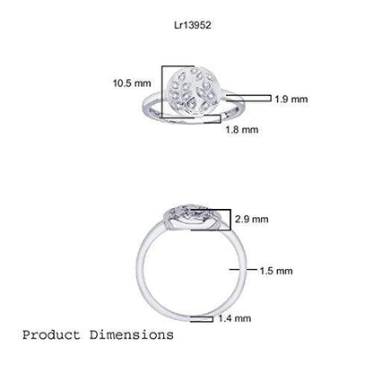 EternalDia IGI Certified Diamond Accent Vine Leaf Engraved Circle Disc Fashion Ring in 10K White Gold (0.04 Cttw) - EternalDia