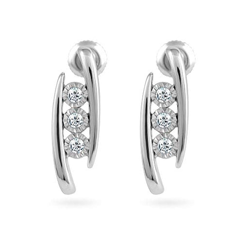 14k White Gold 0.12 cttw Diamond Three Stone Miracle Plate Stud Earrings (0.12 cttw, I-J Color, I2/I3 Clarity) Miracle Plate Set Screw Back Bypass Stud Earrings