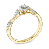 1/5 cttw Round Cut White Natural Diamond Promise Ring with Heart Accents in 10K Solid Yellow Gold