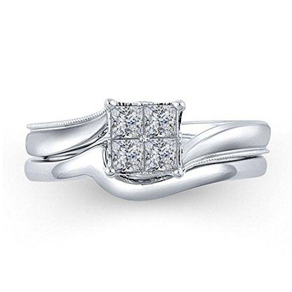 1/2 Cttw Quad Princess-Cut Swirl Diamond Twisted Engagement Bridal Set Ring in 10K White Gold (IJ/12)
