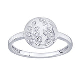 EternalDia IGI Certified Diamond Accent Vine Leaf Engraved Circle Disc Fashion Ring in 10K White Gold (0.04 Cttw) - EternalDia