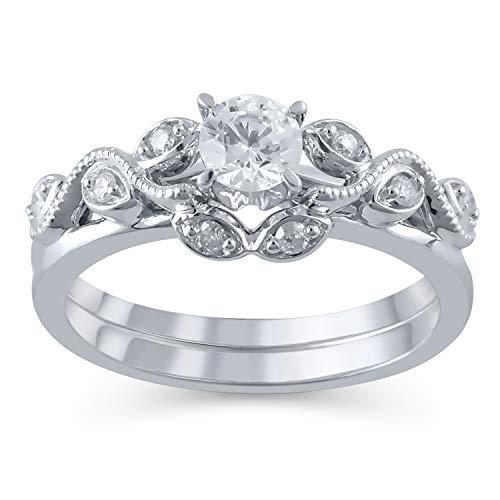 1/10 Cttw Diamond Vine Vintage-Style Solitaire Enhancer Ring Wrap in 10K White Gold (IJ/12)