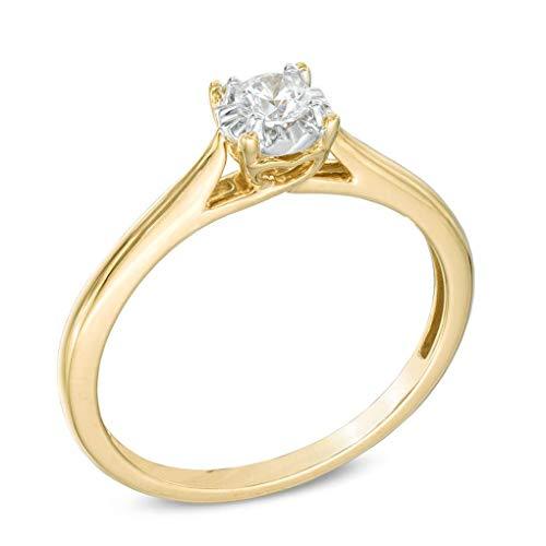 1/5 CT. Round Cut White Natural Diamond Solitaire Engagement Ring in 10K Solid Yellow Gold