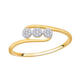 EternalDia IGI Certified Diamond Accent Three Flower Bypass Ring in 10K Yellow Gold (0.08 Cttw) - EternalDia