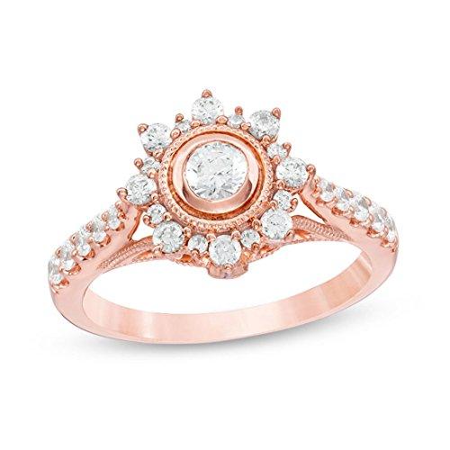 3/4 Cttw Diamond Starburst Frame Vintage-Style Engagement Ring in 10K Rose Gold (IJ/12)