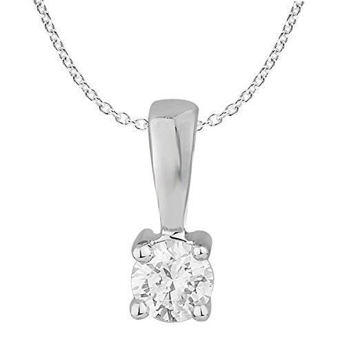 EternalDia 1/10 ct Round Diamond Pendant Necklace Solitaire 10k White Gold (0.10cttw, IJK,I2-I3) - EternalDia