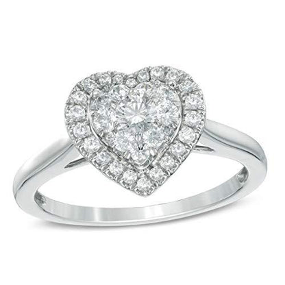 1/2 cttw Round Cut White Natural Diamond Heart Frame Cluster Ring in 14K Solid White Gold