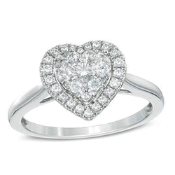 1/2 cttw Round Cut White Natural Diamond Heart Frame Cluster Ring in 14K Solid White Gold