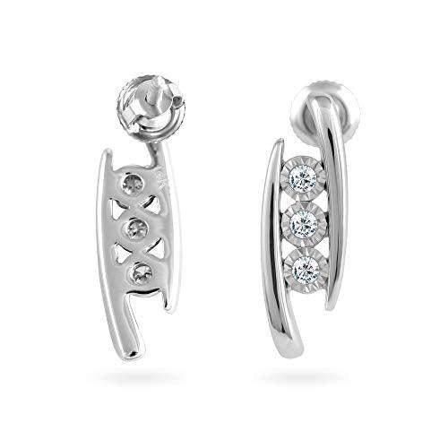 14k White Gold 0.12 cttw Diamond Three Stone Miracle Plate Stud Earrings (0.12 cttw, I-J Color, I2/I3 Clarity) Miracle Plate Set Screw Back Bypass Stud Earrings