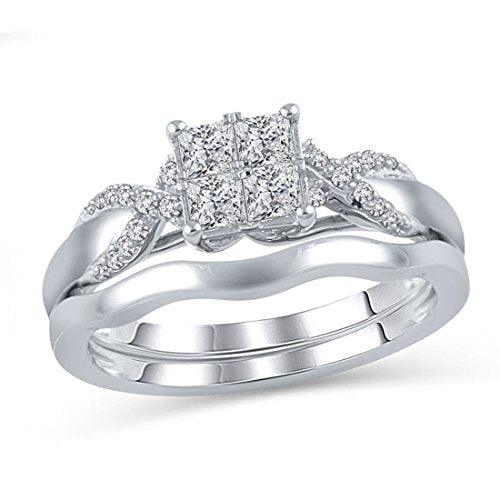 1/2 cttw Quad Princess-Cut Diamond Twist Shank Bridal Set in 10K White Gold (IJ/12)