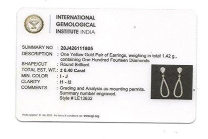 EternalDia IGI Certified Tear Drop Round Diamond Accent Dangling Earrings In 10K Yellow Gold (0.4 Cttw) - EternalDia