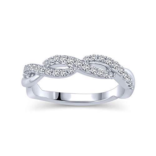 1/4 Cttw Diamond Swirl Band Ring 14K White Gold | Diamond Ladies Swirl Anniversary Wedding Band Stackable Ring | Diamond Twisted Ring (0.25 Cttw, H-I Color / I2 Clarity)