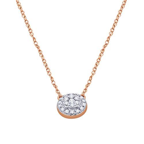 EternalDia IGI Certified 10k Rose Gold Round Natural Diamond Halo Frame Fashion Pendant Necklace (0.1 Cttw) - EternalDia