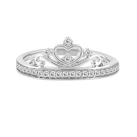 14k White Gold 0.16 Cttw Diamond Crown Ring (0.16 Cttw, I-J Color, I2-I3 Clarity) Princess Crown Ring For Women