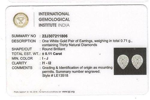 EternalDia IGI Certified Pear Drop Shape Halo Natural Diamond Frame Stud Earrings in 10kt White Gold (0.1 Cttw) - EternalDia