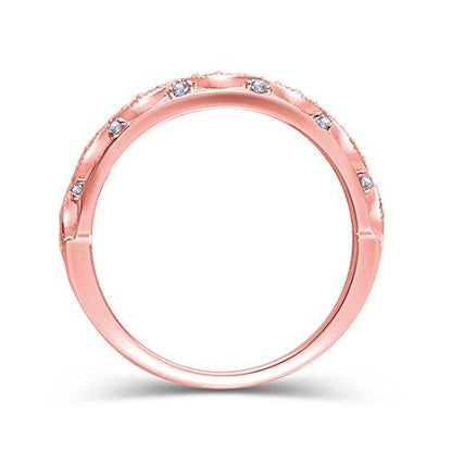 1/8 Ct Round Diamond Art Deco Stackable Anniversary Band Ring in 14K Solid Gold (HI/12)