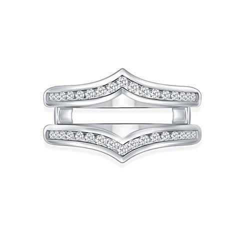 EternalDia 0.38 Cttw Chevron Diamond Guard Ring Solitaire Enhancer In 10k White Gold (IJ/I2-I3) - EternalDia