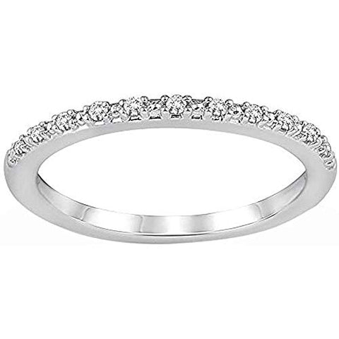 10K White Gold 1/20 Cttw Diamond Half Eternity Ring For Women (0.05 Cttw, I Color, I3 Clarity) Diamond Stackable Ring Wedding Band Ring