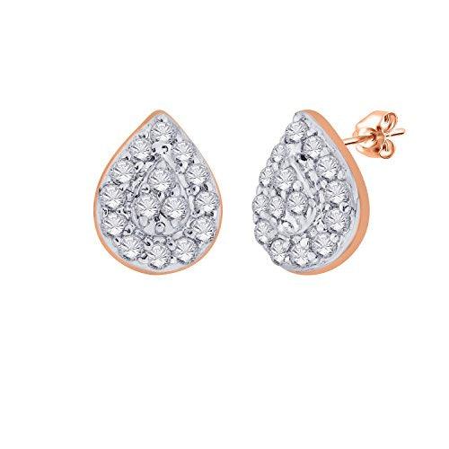 EternalDia IGI Certified Pear Drop Shape Halo Natural Diamond Frame Stud Earrings in 10kt Rose Gold (0.1 Cttw) - EternalDia