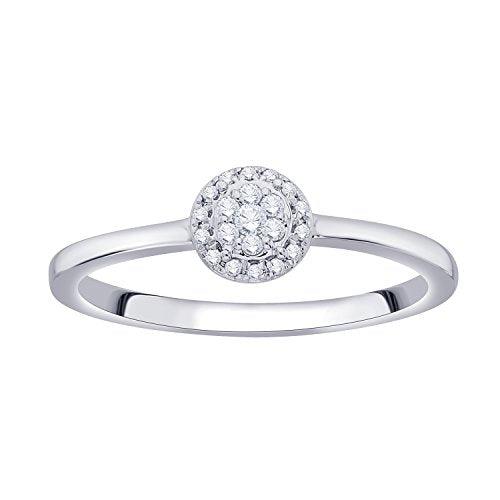 EternalDia IGI Certified Round Diamond Accent Flower Cluster Halo Fashion Ring in 10K White Gold (0.09 Cttw) - EternalDia