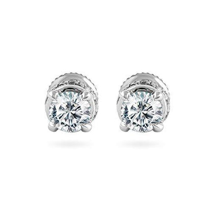 0.25 Carat Round Diamond Stud Earrings For Women in 14k White Gold (0.25 Cttw, I-J Color, I2-I3 Clarity) 4 Prong, Screw-Back Clasps Diamond Solitaire Studs