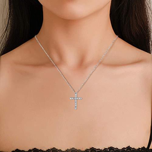 14k White Gold Round Cut 1/4 Cttw Diamond Cross Pendant Necklace (0.25 Cttw, I-J Color, I2-I3 Clarity) 18" Religious Cross Pendant Necklace