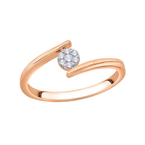 EternalDia IGI Certified Round Diamond Accent Flower Cluster Bypass Engagement Promise Ring 10K Rose Gold (0.08 Cttw) - EternalDia