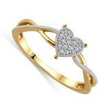 Round Cut White Natural Diamond Accent Heart Twist Promise Ring in 10K Two Tone Solid Gold (0.05 Cttw)